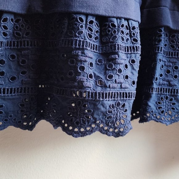 J. Crew Navy Eyelet Lace Trimmed Scoop Neck Sweatshirt Size Medium - Picture 6 of 12